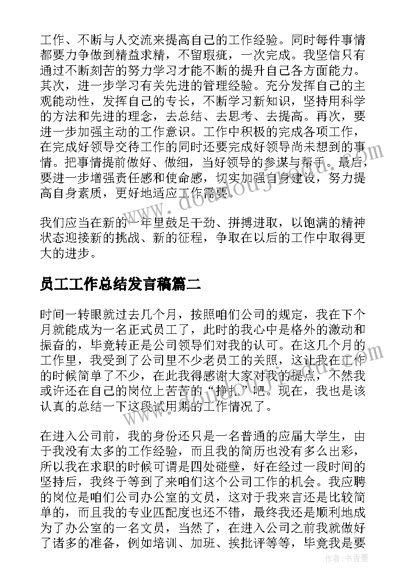 员工工作总结发言稿 员工工作总结(实用8篇)