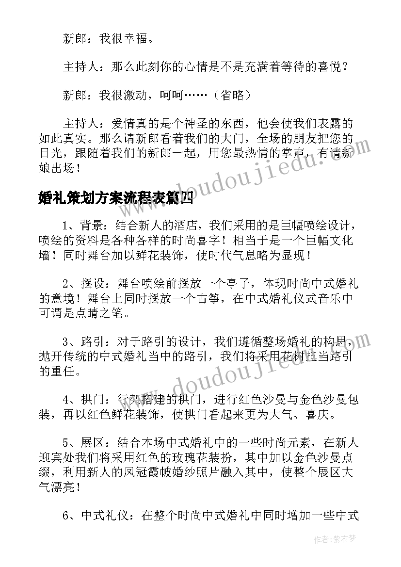 2023年婚礼策划方案流程表(大全6篇)