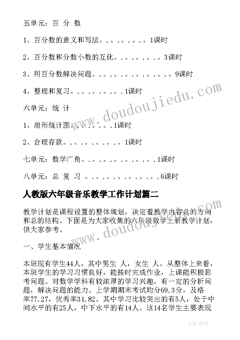 人教版六年级音乐教学工作计划 人教版六年级数学教学计划(汇总5篇)