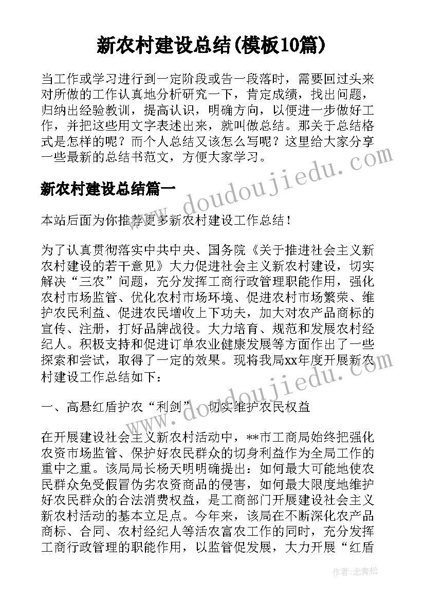 新农村建设总结(模板10篇)