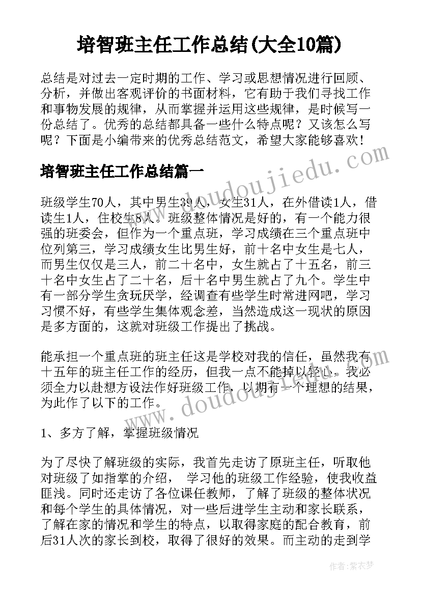 培智班主任工作总结(大全10篇)