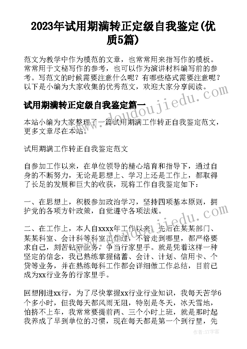 2023年试用期满转正定级自我鉴定(优质5篇)