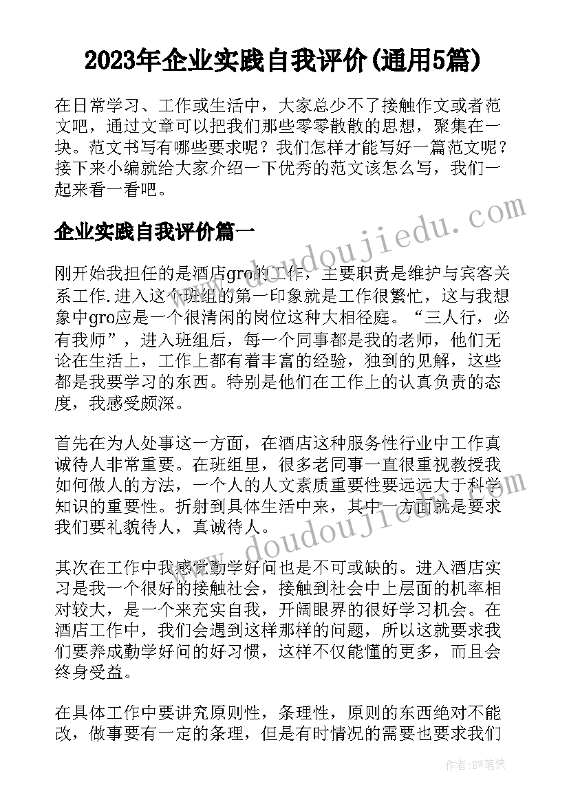 2023年企业实践自我评价(通用5篇)