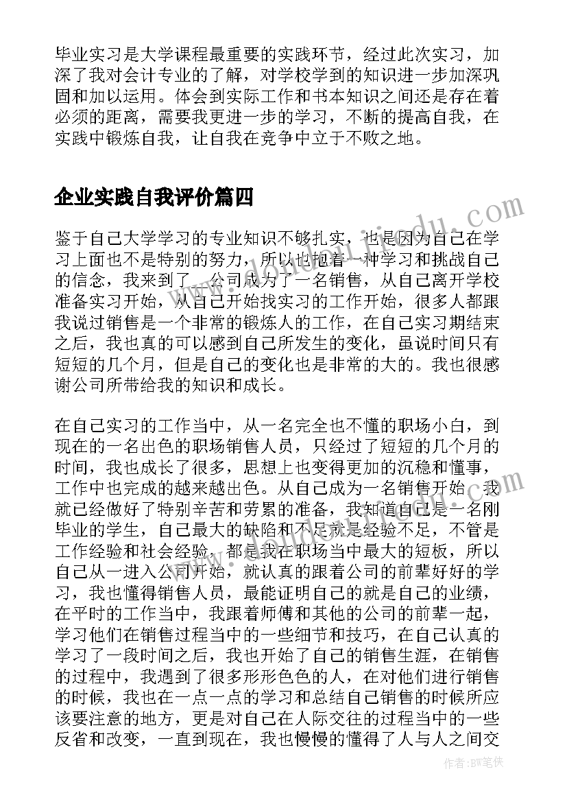 2023年企业实践自我评价(通用5篇)