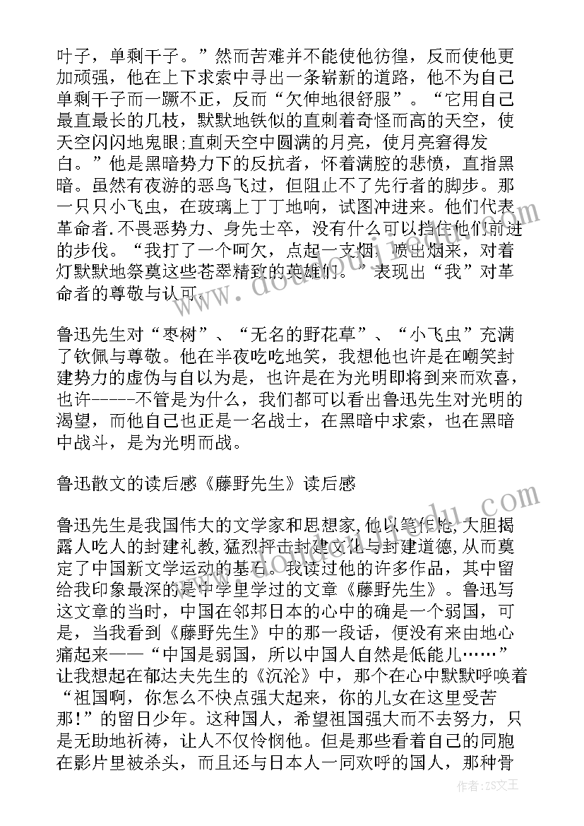 最新两篇读后感 鲁迅散文两篇读后感(通用6篇)