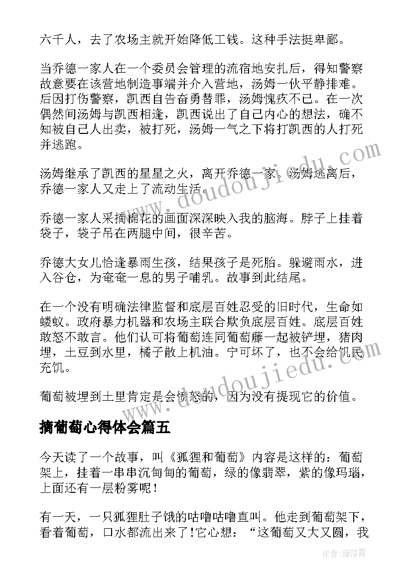 2023年摘葡萄心得体会(优质9篇)