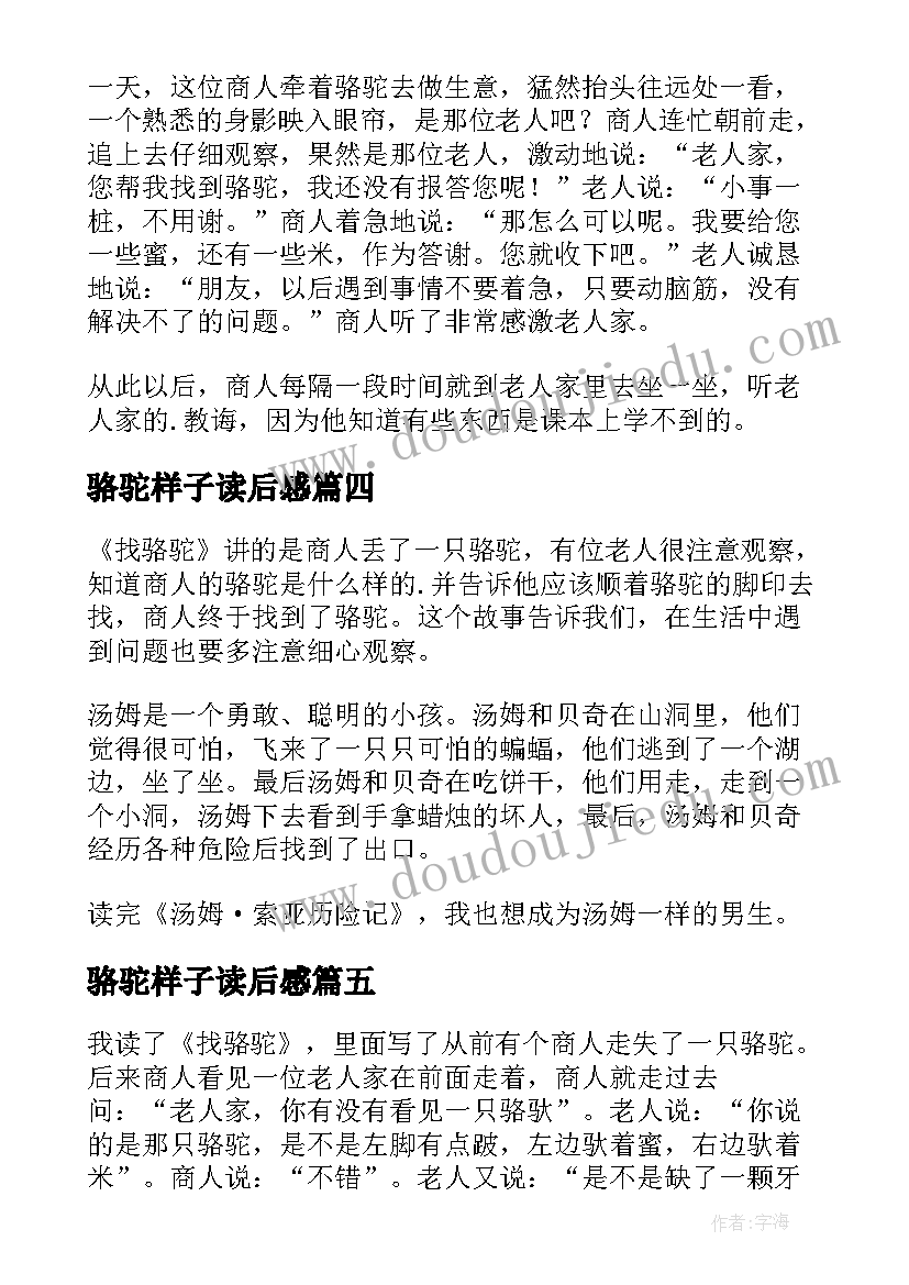 2023年骆驼样子读后感 找骆驼读后感(实用9篇)