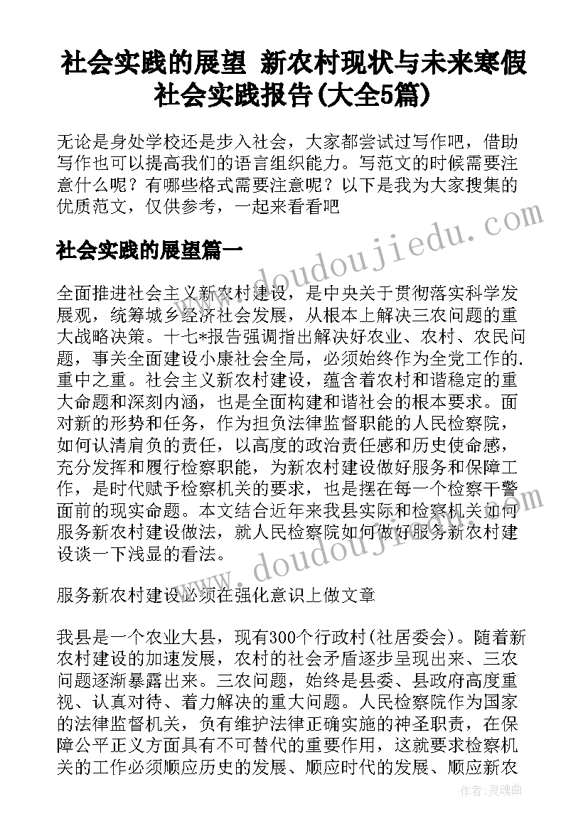 社会实践的展望 新农村现状与未来寒假社会实践报告(大全5篇)