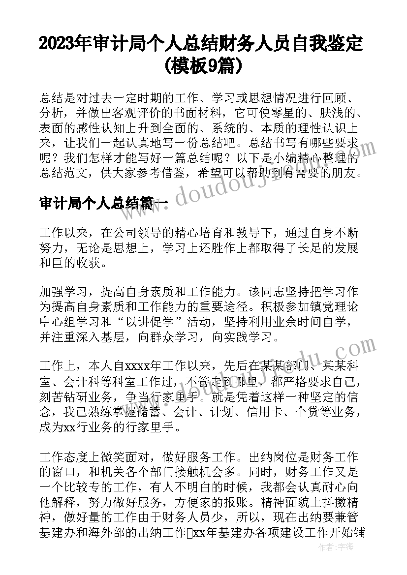 2023年审计局个人总结 财务人员自我鉴定(模板9篇)