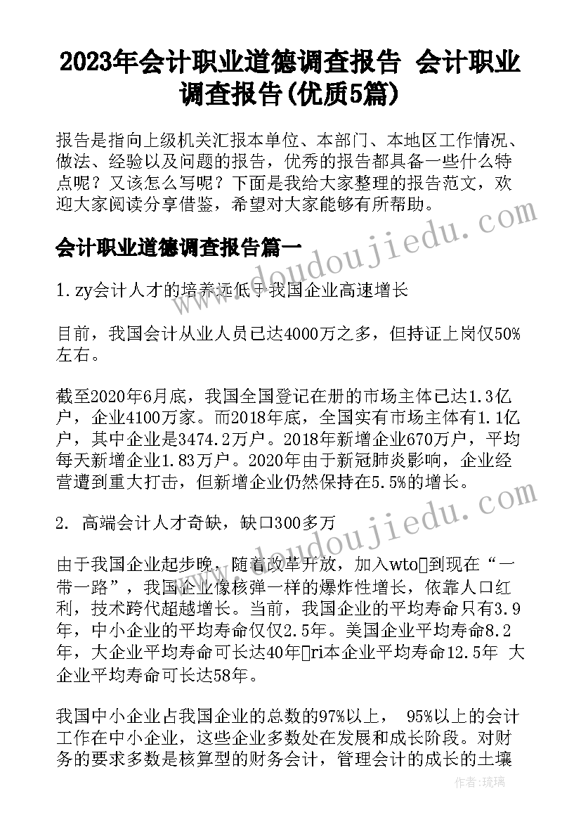 2023年会计职业道德调查报告 会计职业调查报告(优质5篇)