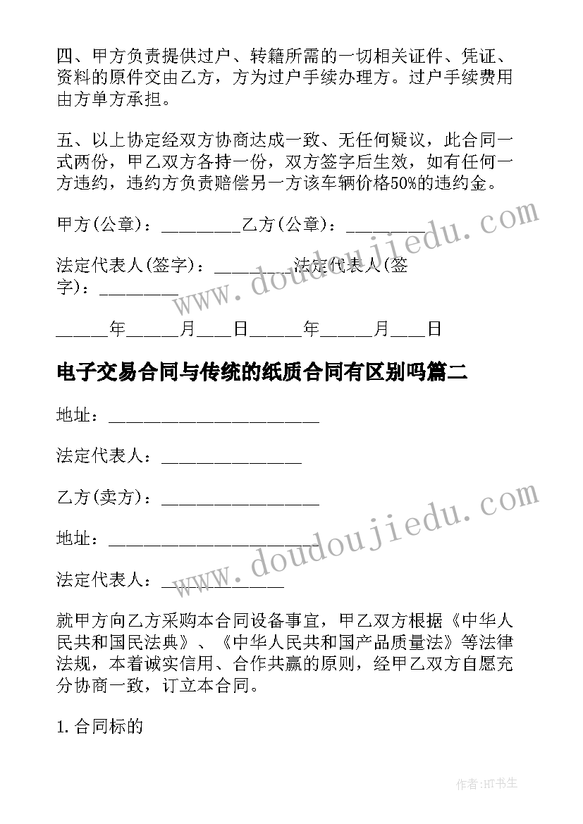 2023年电子交易合同与传统的纸质合同有区别吗(实用5篇)