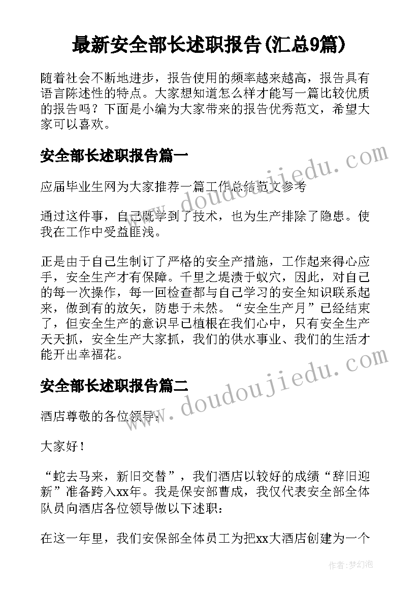 最新安全部长述职报告(汇总9篇)