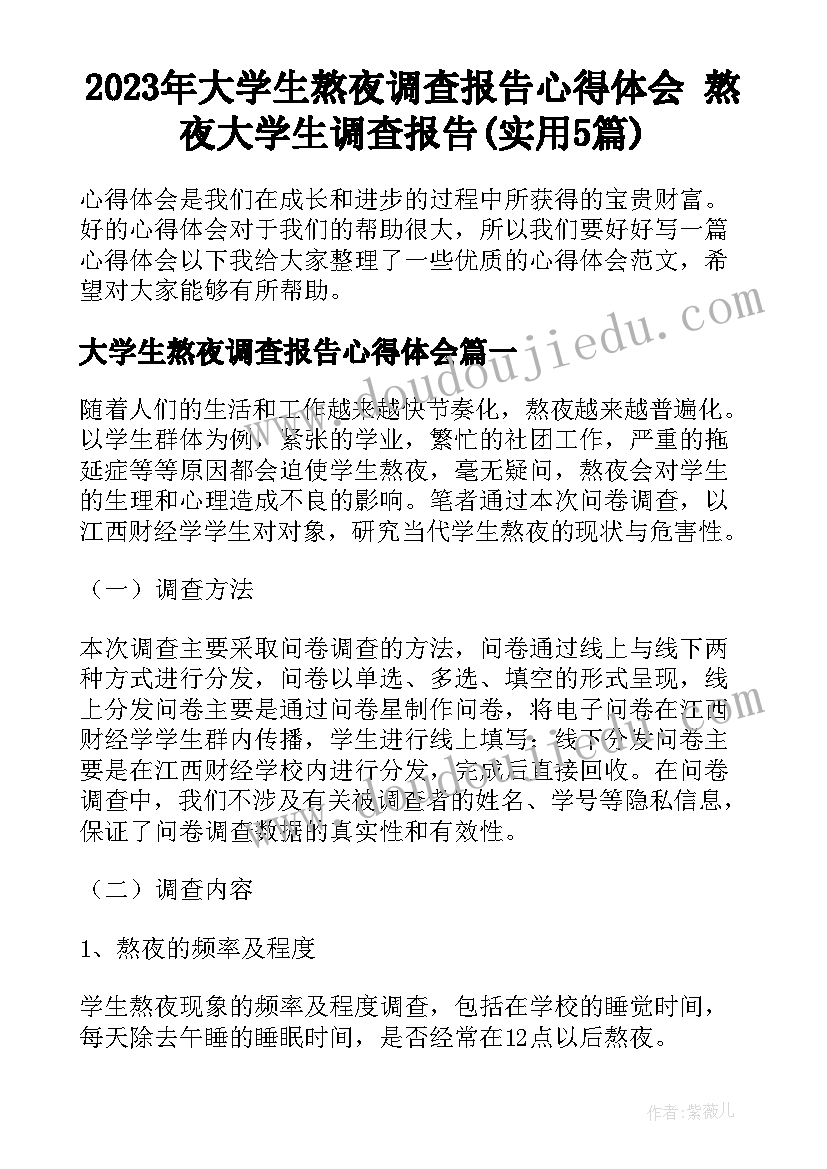 2023年大学生熬夜调查报告心得体会 熬夜大学生调查报告(实用5篇)