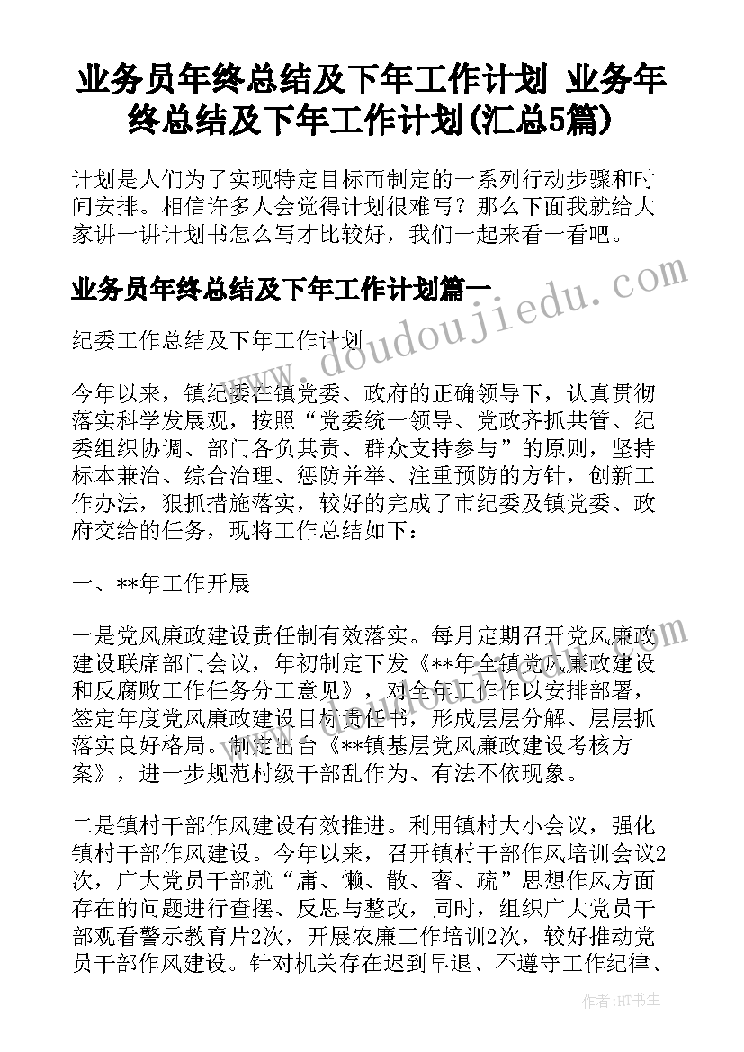 业务员年终总结及下年工作计划 业务年终总结及下年工作计划(汇总5篇)