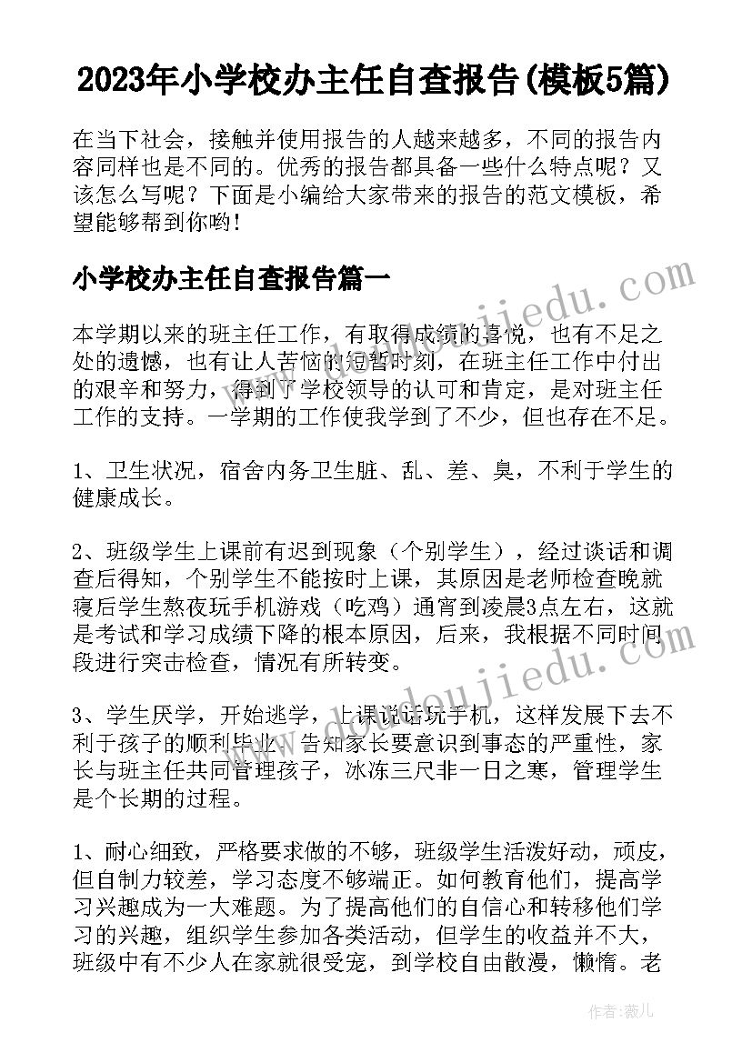 2023年小学校办主任自查报告(模板5篇)