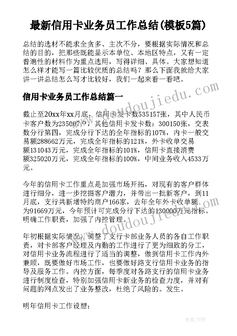 最新信用卡业务员工作总结(模板5篇)