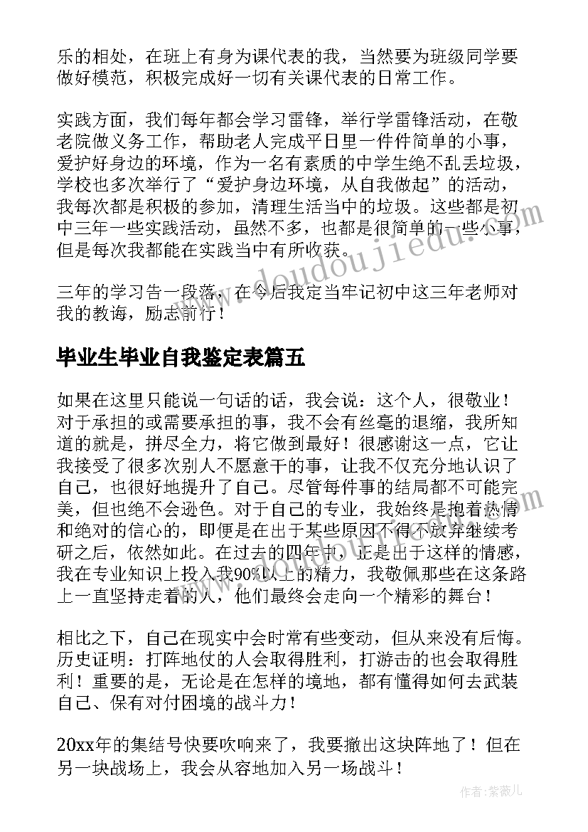 2023年毕业生毕业自我鉴定表(通用5篇)