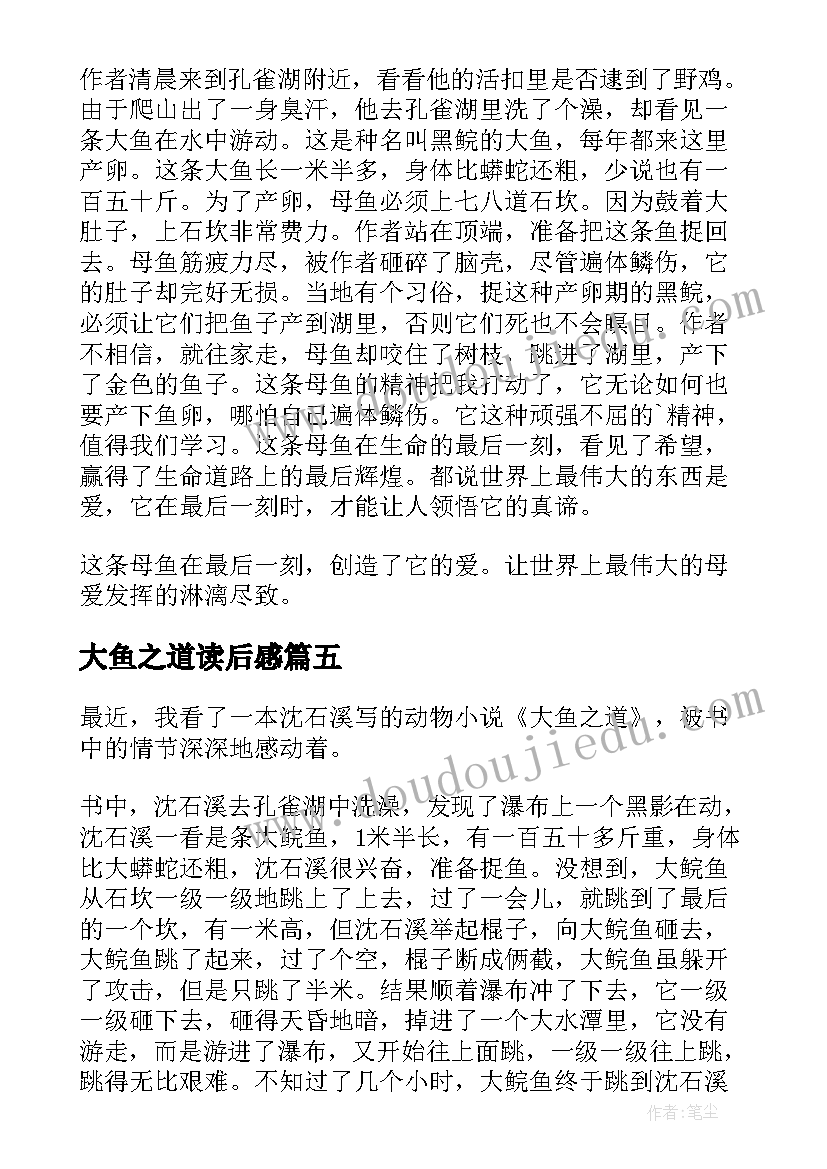 2023年大鱼之道读后感(汇总5篇)