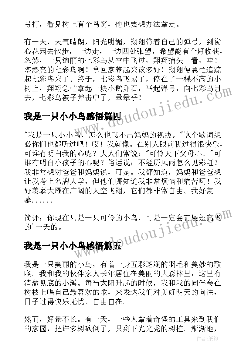 2023年我是一只小小鸟感悟(通用8篇)