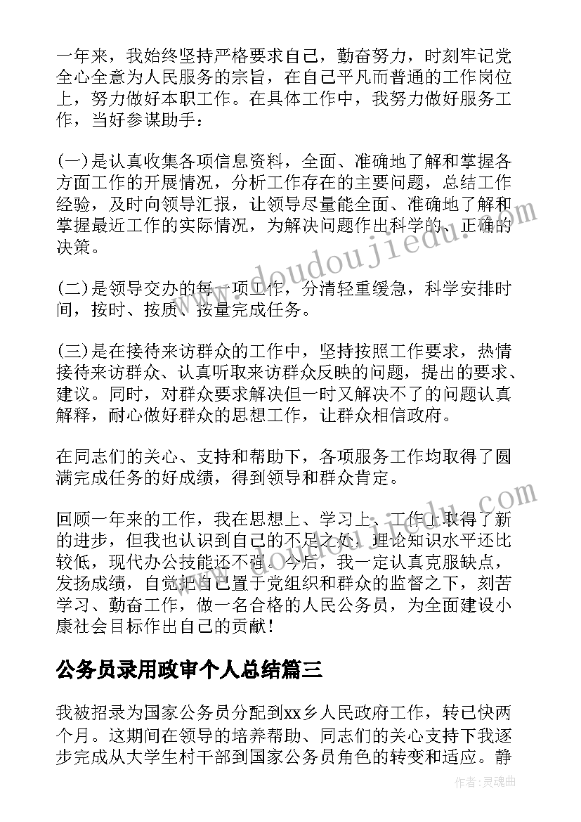 2023年公务员录用政审个人总结(精选5篇)