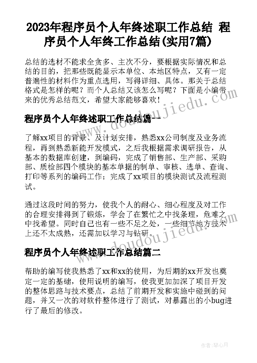 2023年程序员个人年终述职工作总结 程序员个人年终工作总结(实用7篇)