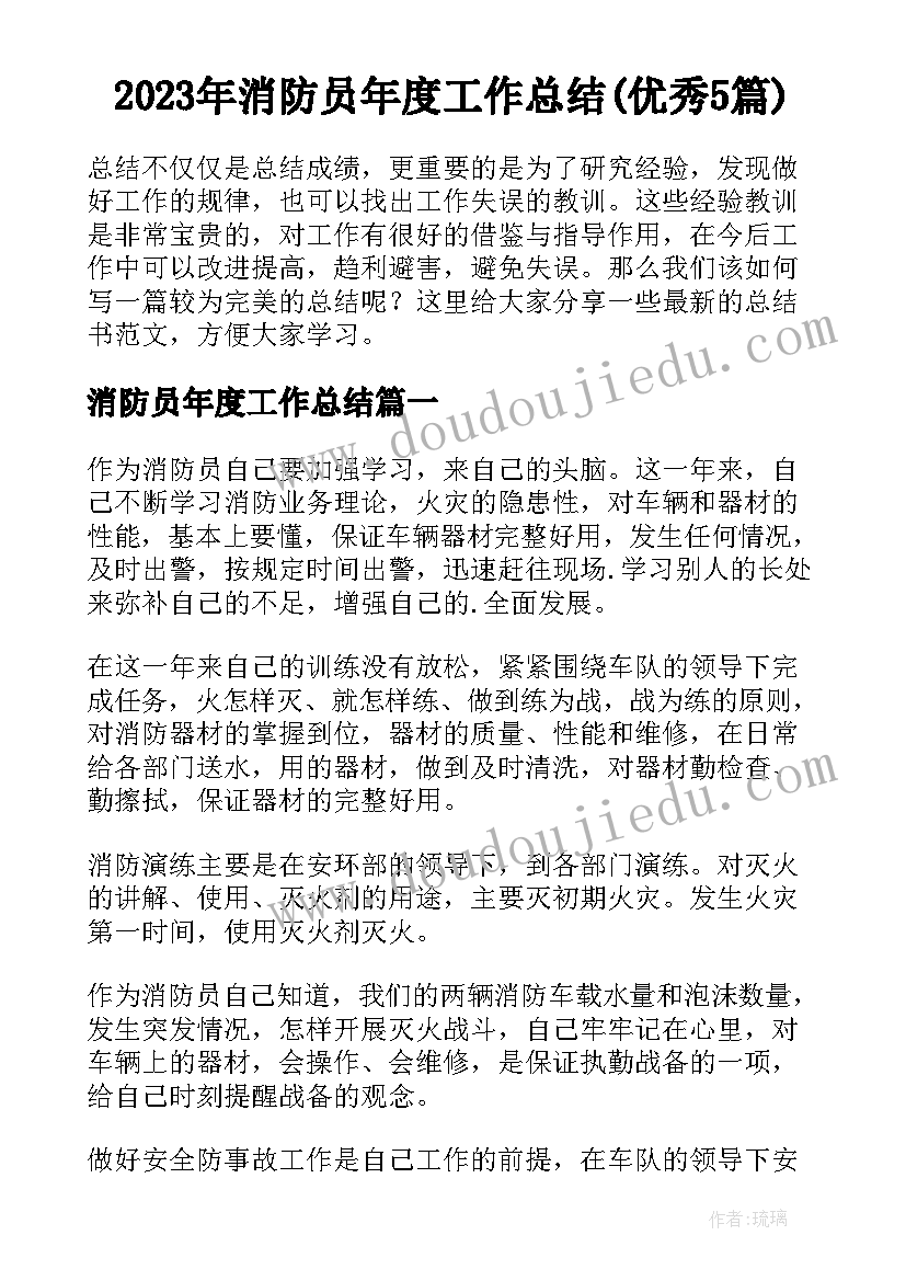 2023年消防员年度工作总结(优秀5篇)