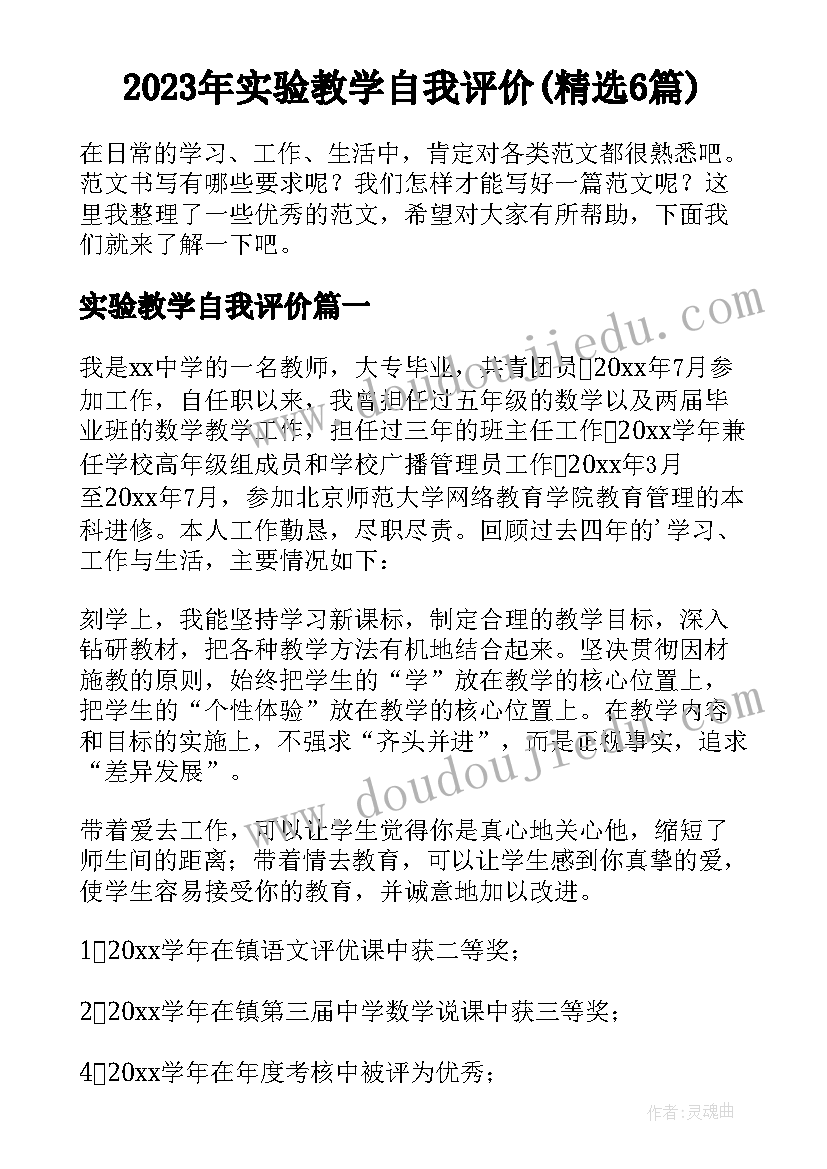 2023年实验教学自我评价(精选6篇)