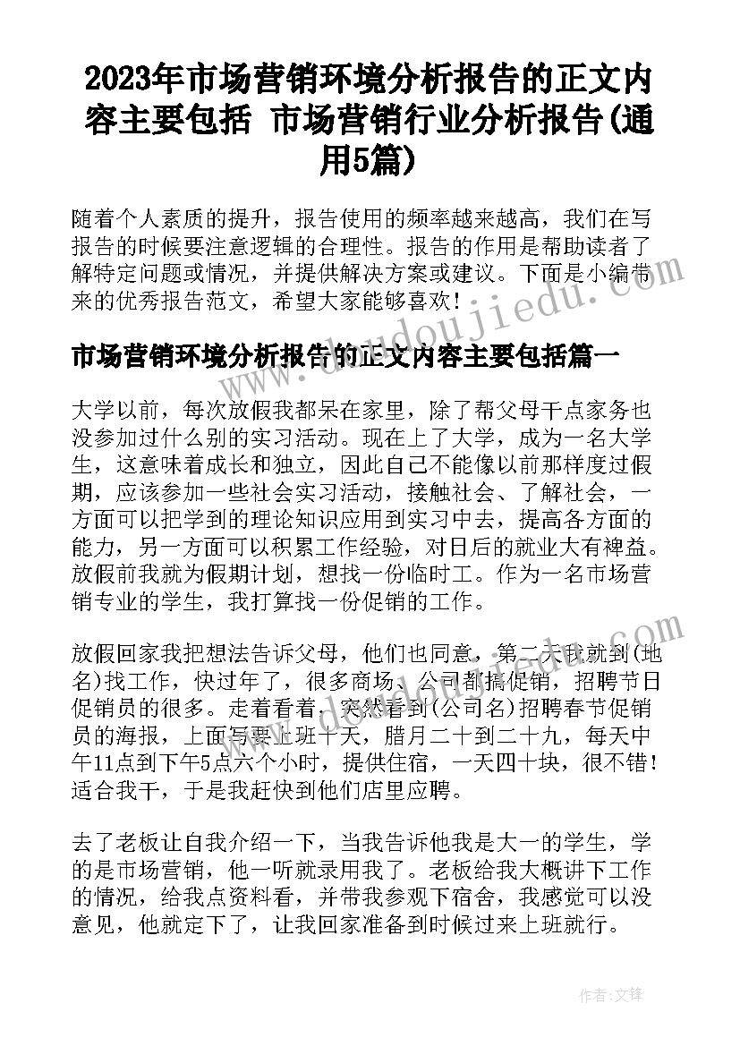 2023年市场营销环境分析报告的正文内容主要包括 市场营销行业分析报告(通用5篇)