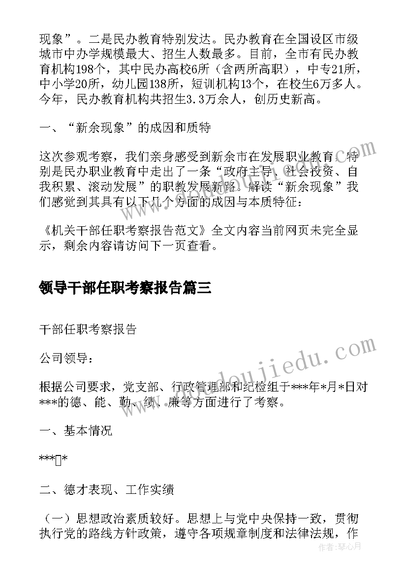 2023年领导干部任职考察报告(通用5篇)