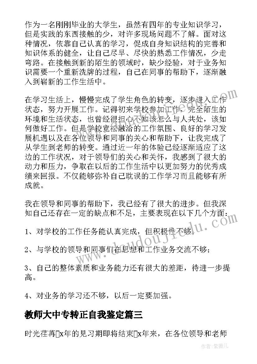 教师大中专转正自我鉴定(精选9篇)