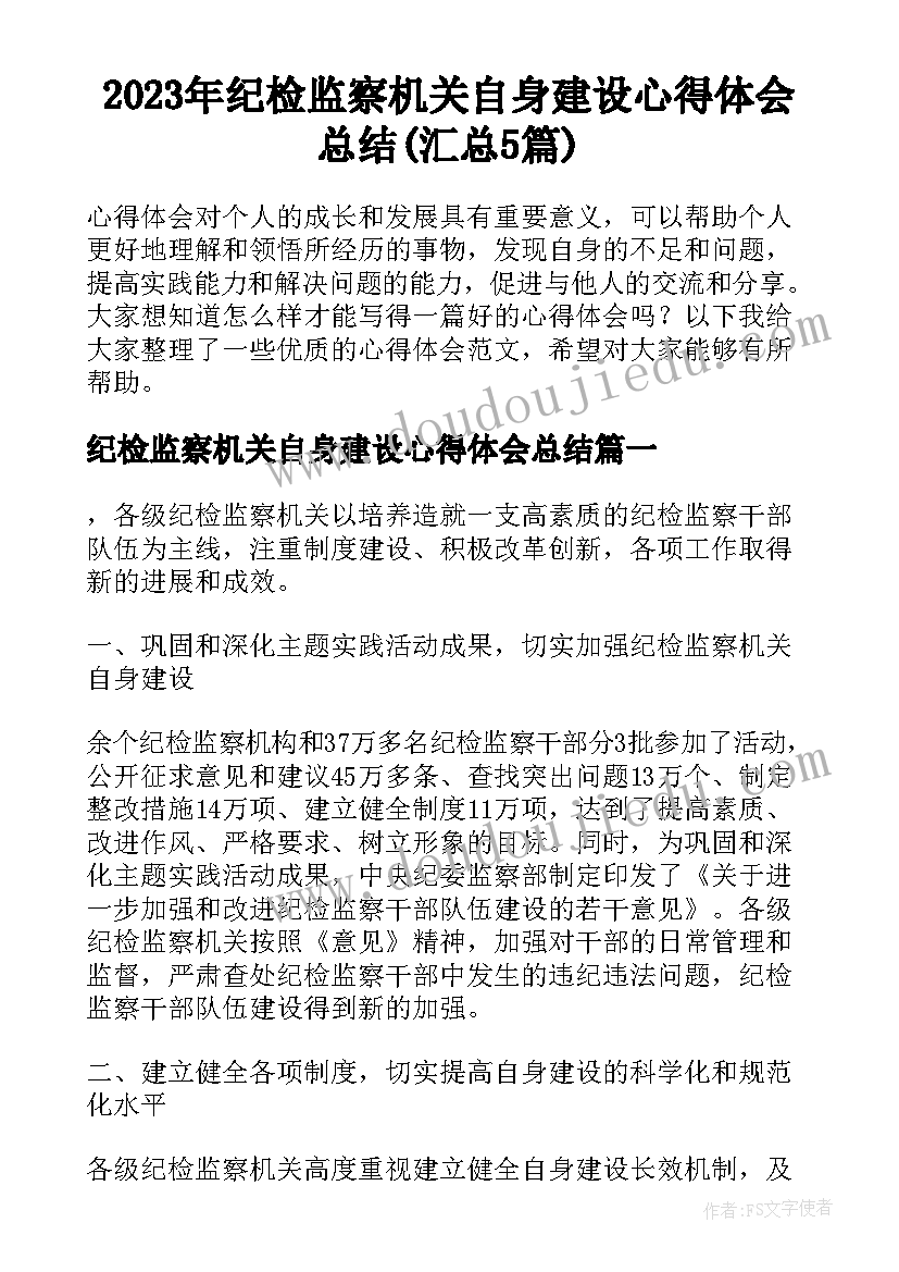 2023年纪检监察机关自身建设心得体会总结(汇总5篇)