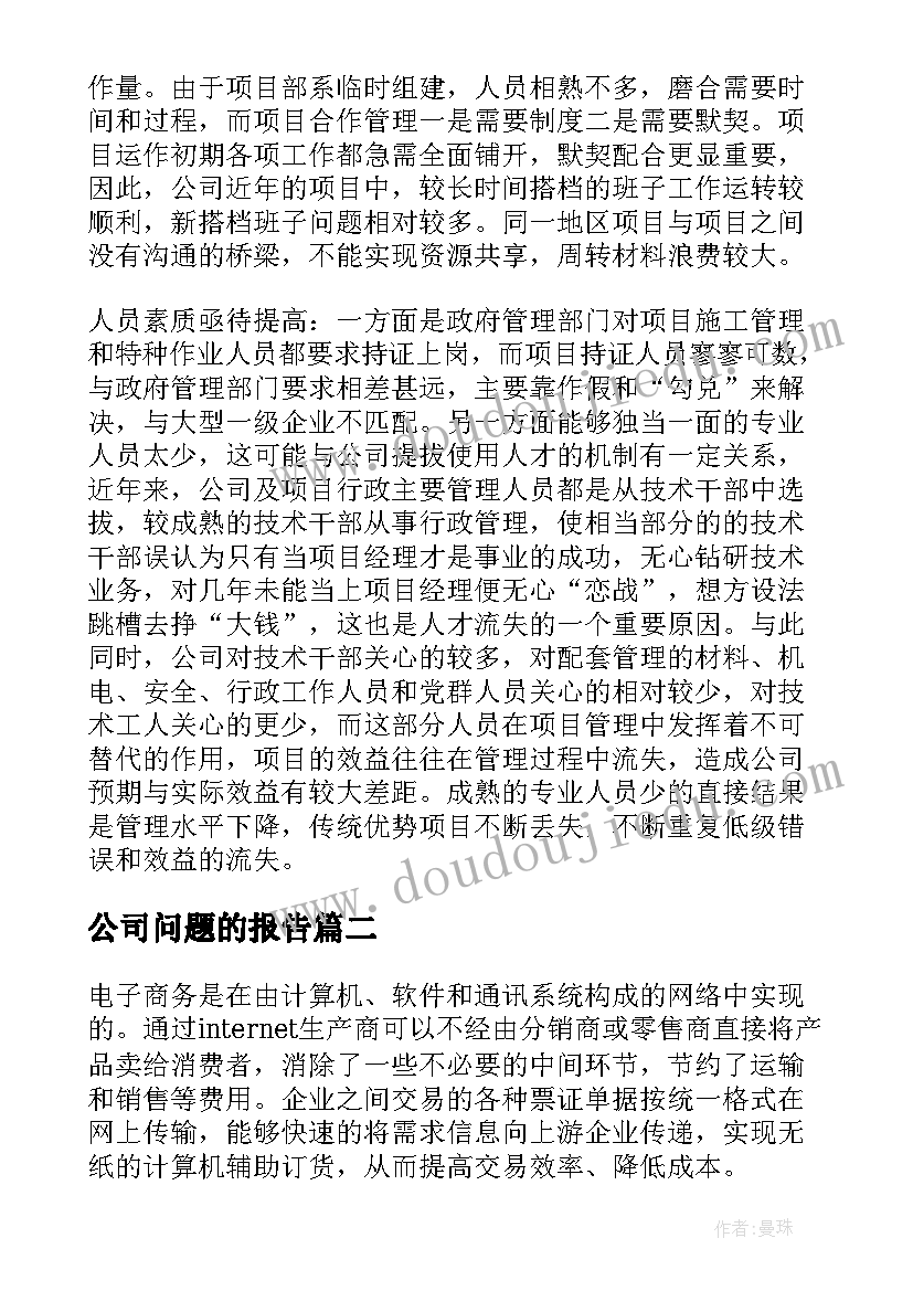 最新公司问题的报告(汇总5篇)