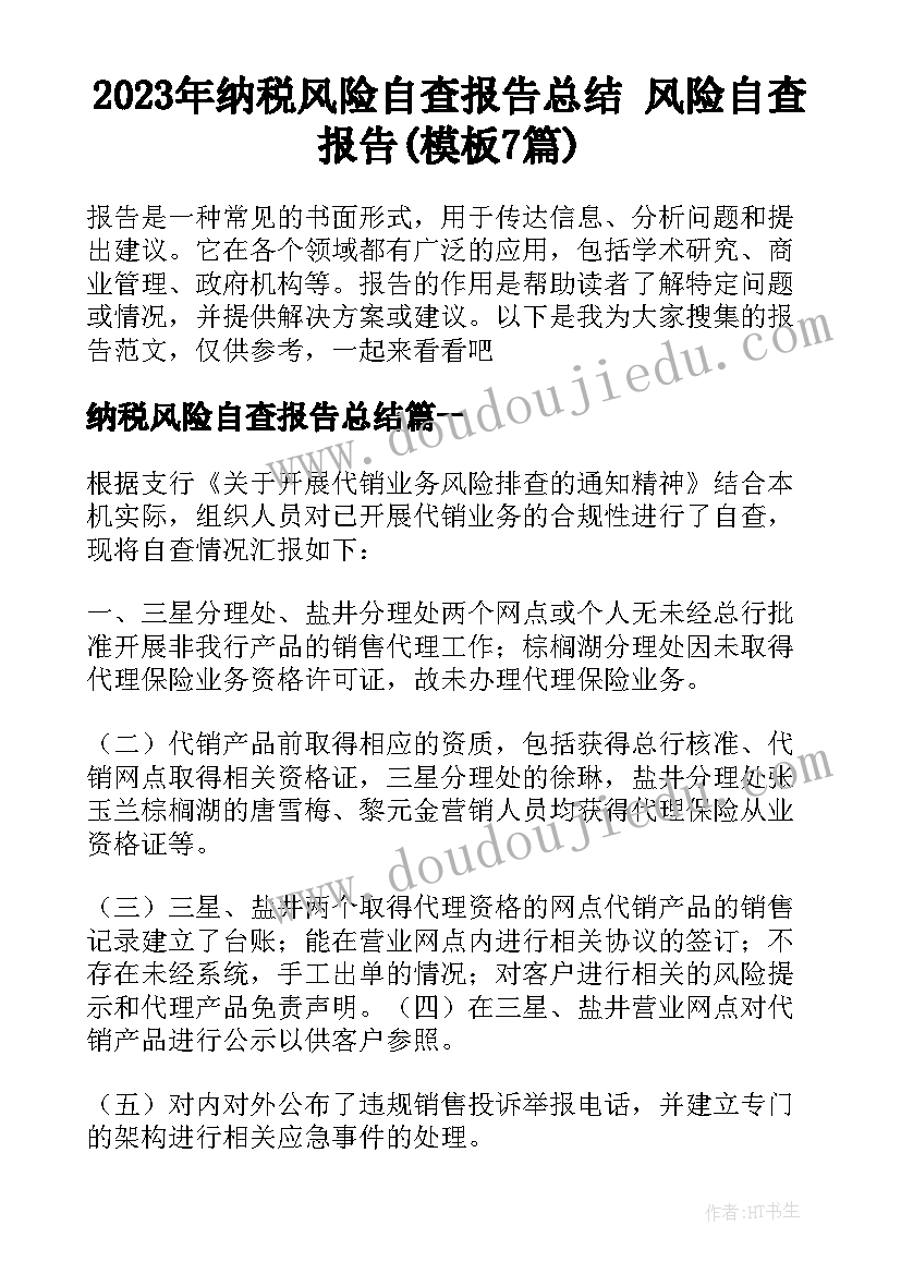 2023年纳税风险自查报告总结 风险自查报告(模板7篇)