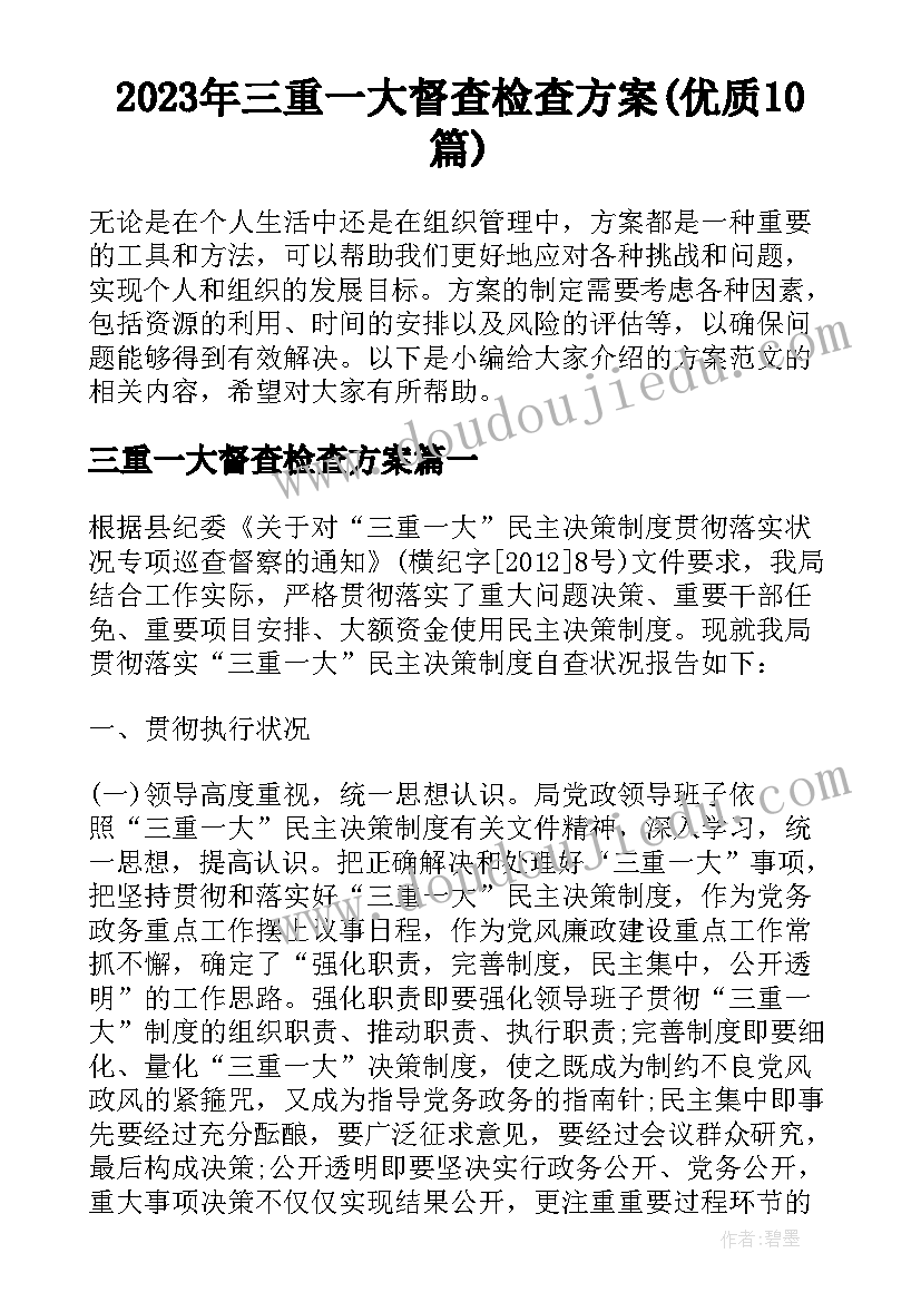 2023年三重一大督查检查方案(优质10篇)