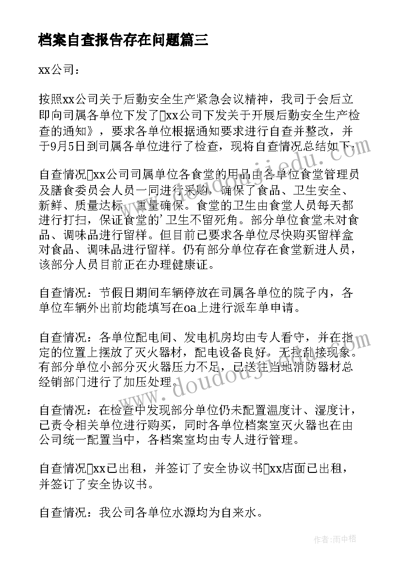 档案自查报告存在问题(模板10篇)