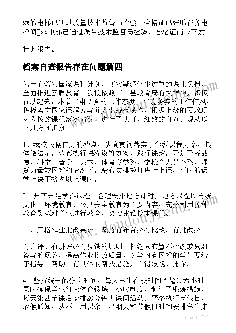 档案自查报告存在问题(模板10篇)