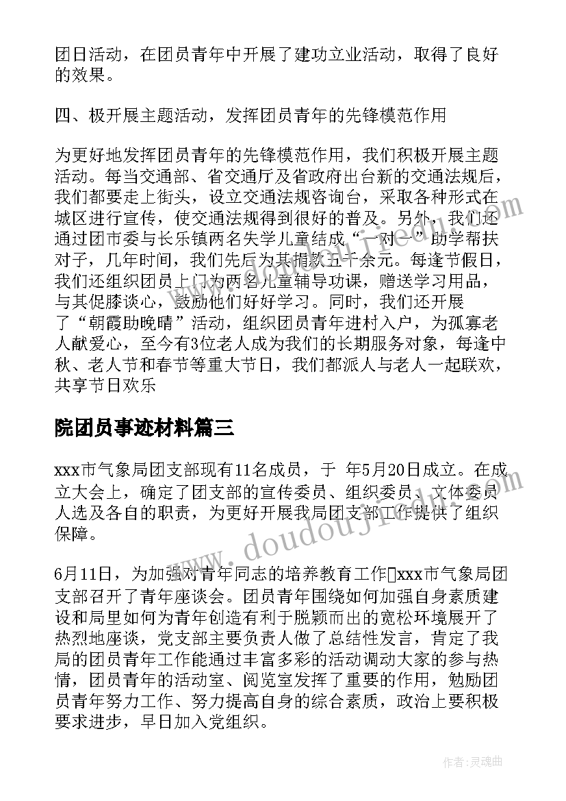 2023年院团员事迹材料(优秀5篇)