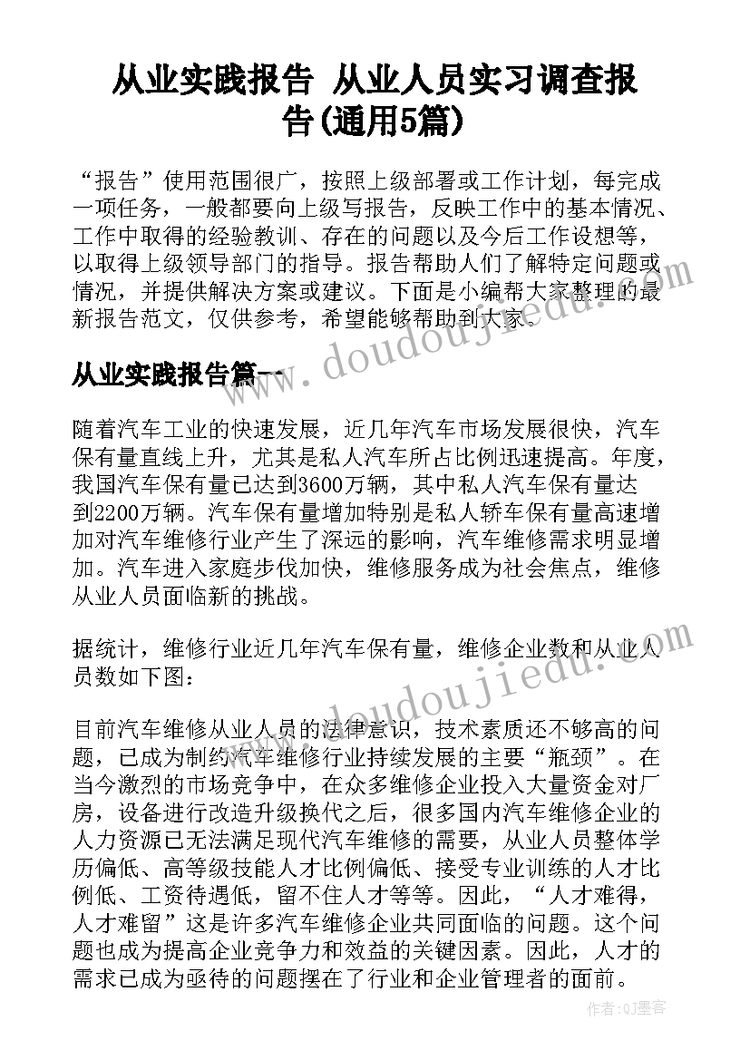 从业实践报告 从业人员实习调查报告(通用5篇)