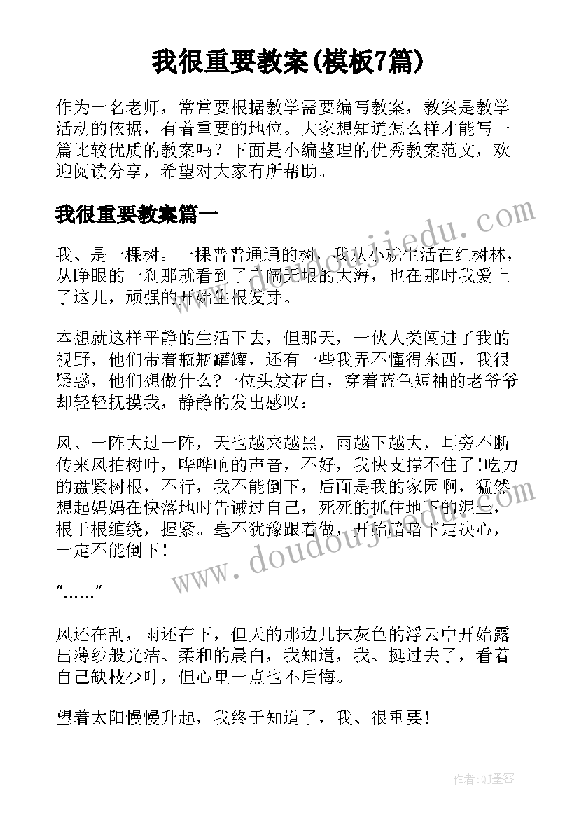 我很重要教案(模板7篇)