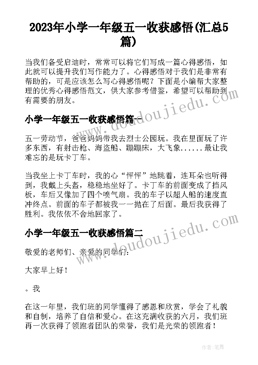 2023年小学一年级五一收获感悟(汇总5篇)