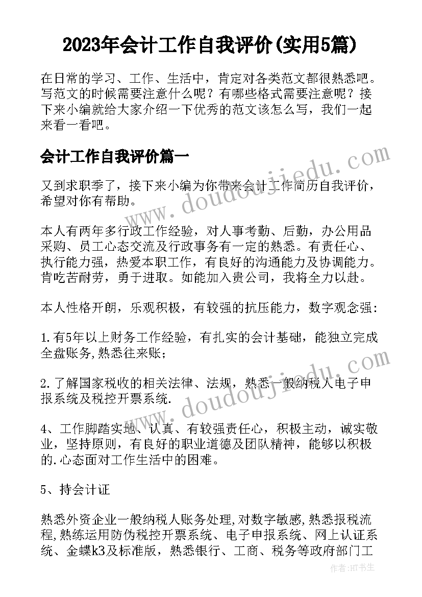 2023年会计工作自我评价(实用5篇)