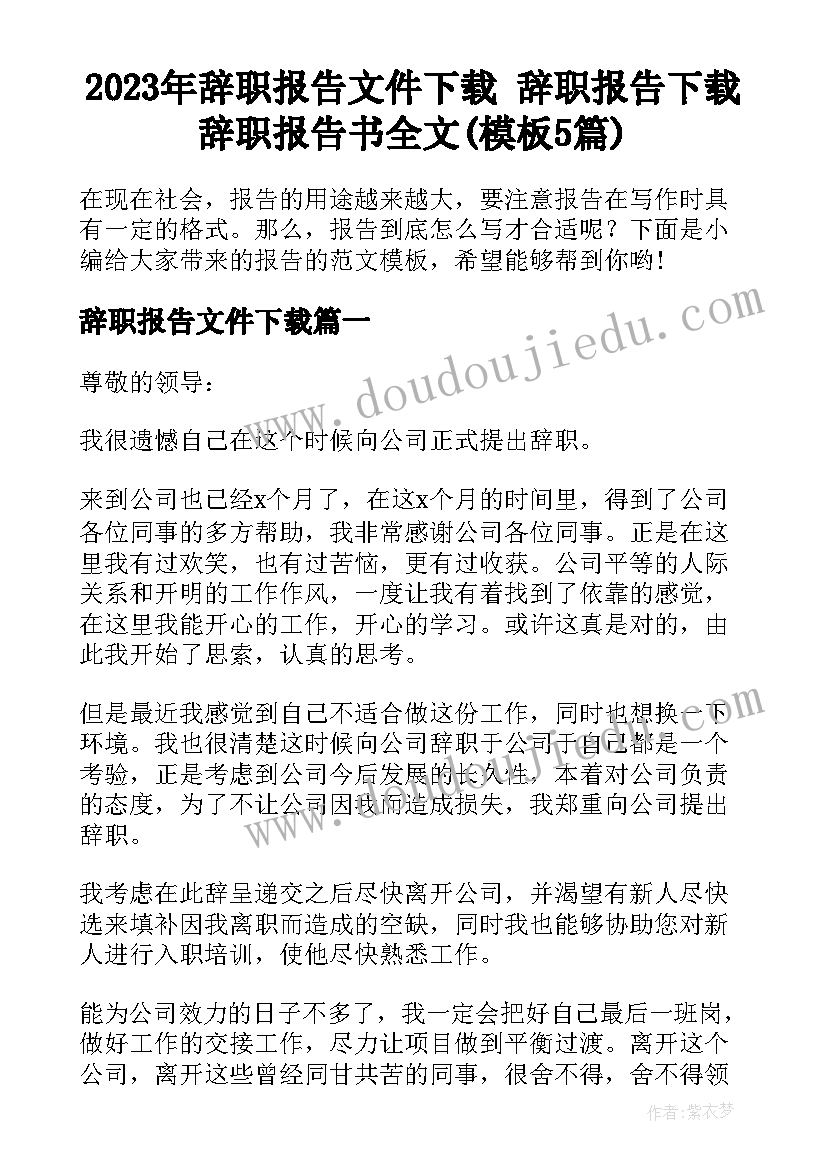 2023年辞职报告文件下载 辞职报告下载辞职报告书全文(模板5篇)