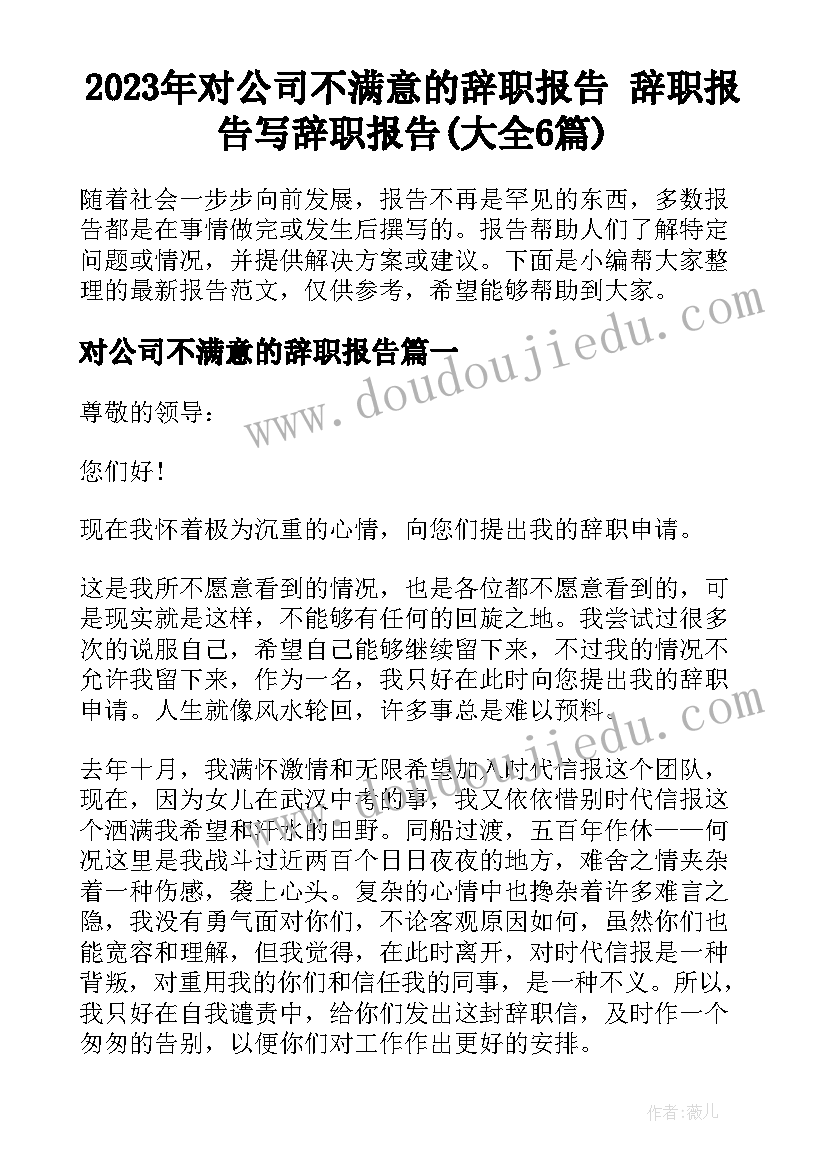 2023年对公司不满意的辞职报告 辞职报告写辞职报告(大全6篇)