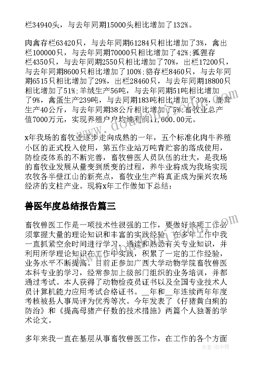 兽医年度总结报告(大全6篇)