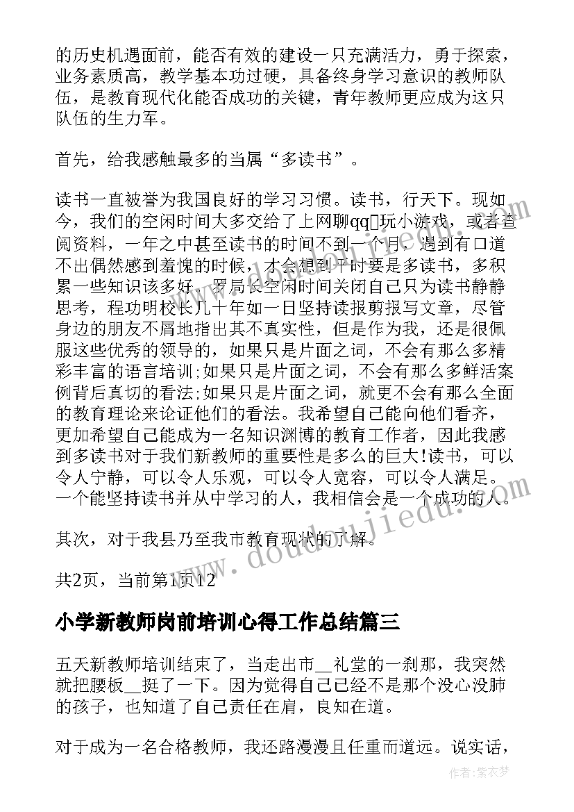 2023年小学新教师岗前培训心得工作总结(模板5篇)