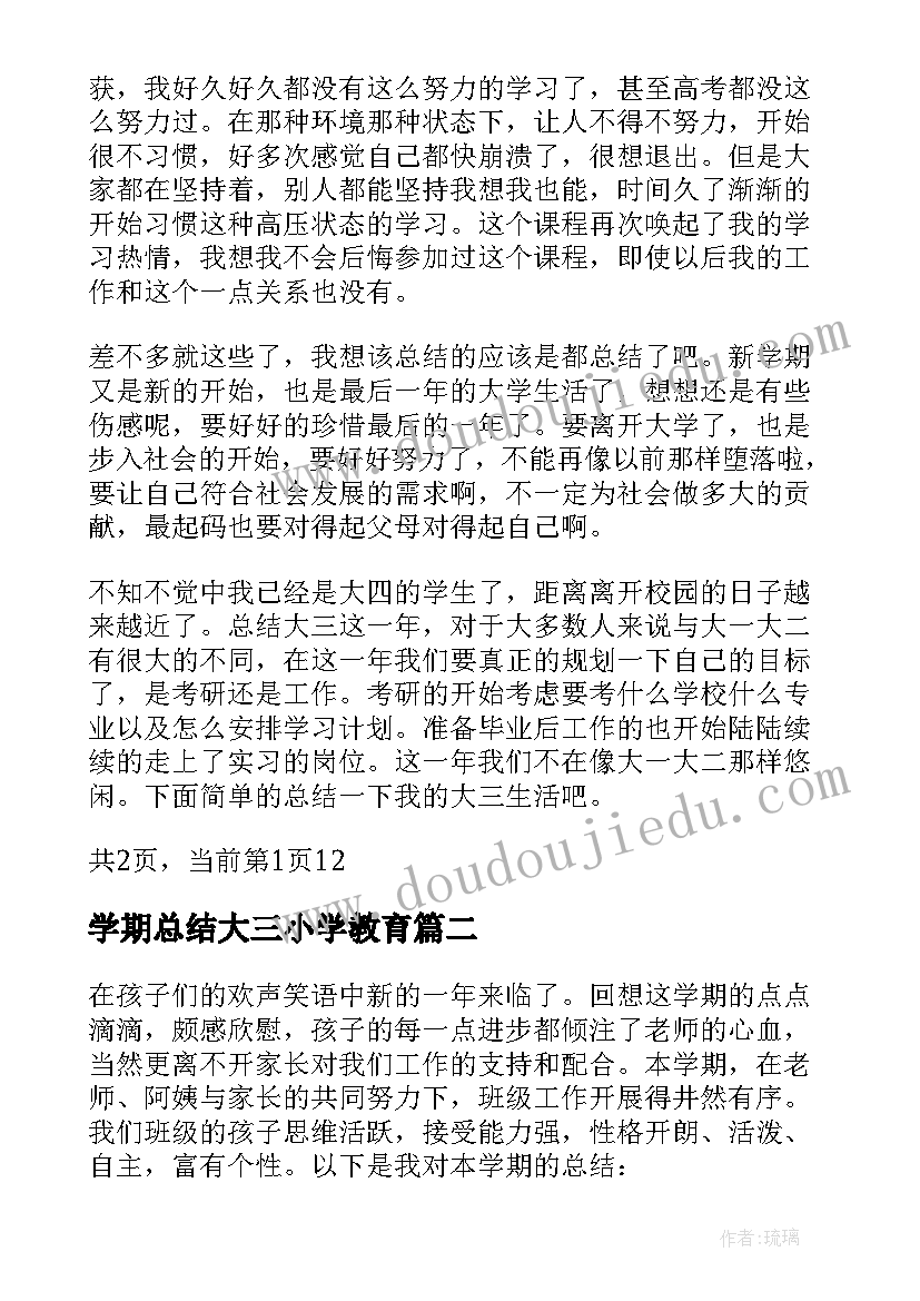 2023年学期总结大三小学教育(大全9篇)