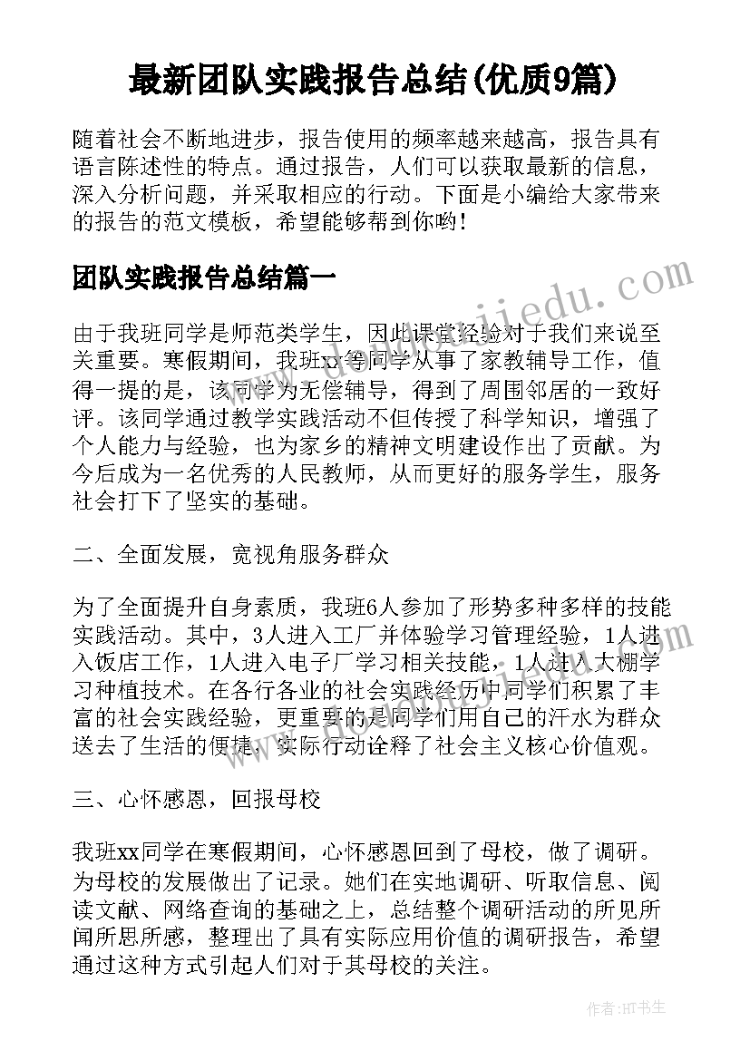 最新团队实践报告总结(优质9篇)