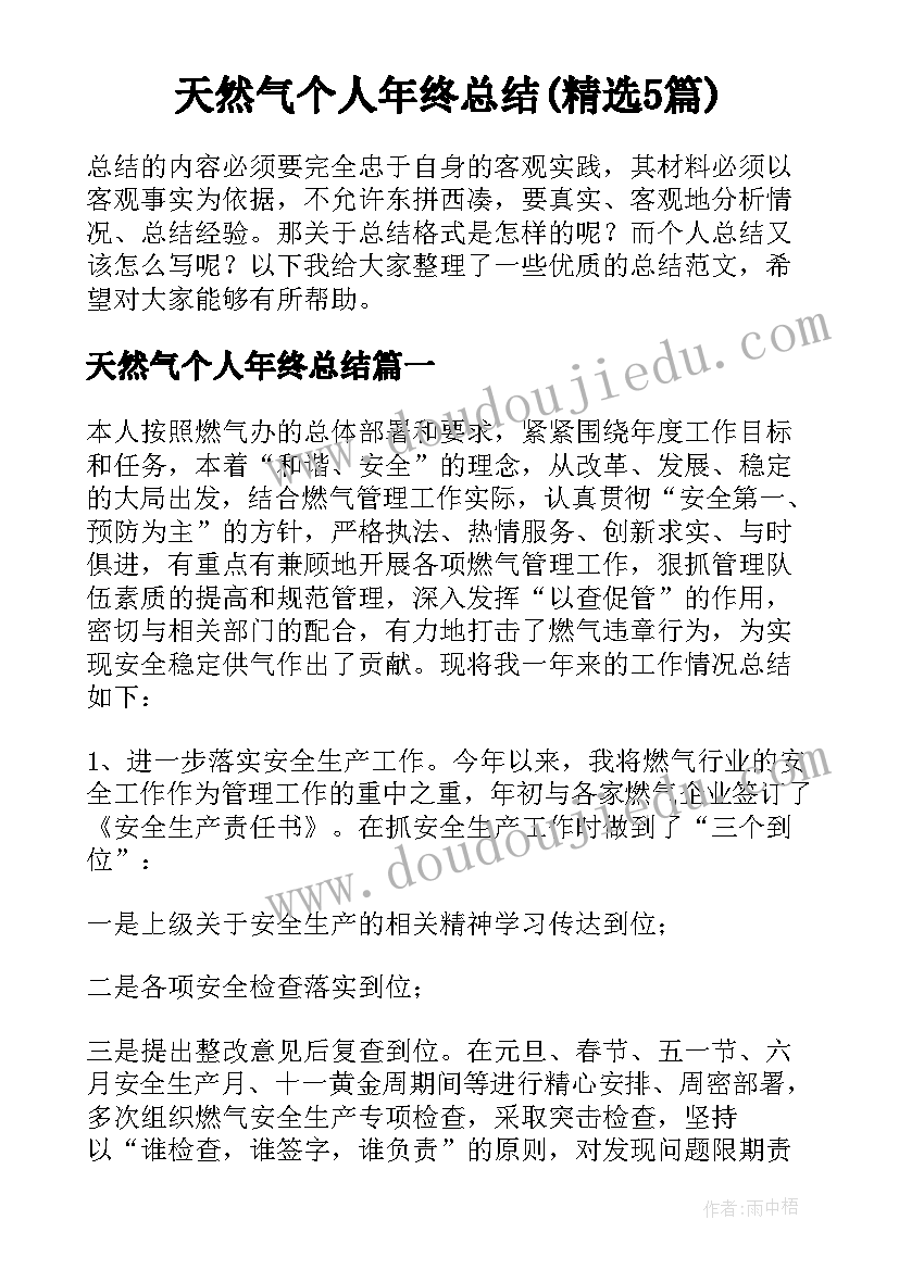 天然气个人年终总结(精选5篇)