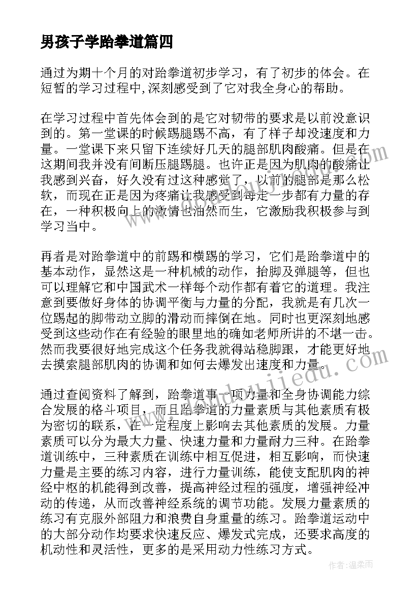 2023年男孩子学跆拳道 一学期跆拳道学习心得体会(优秀5篇)