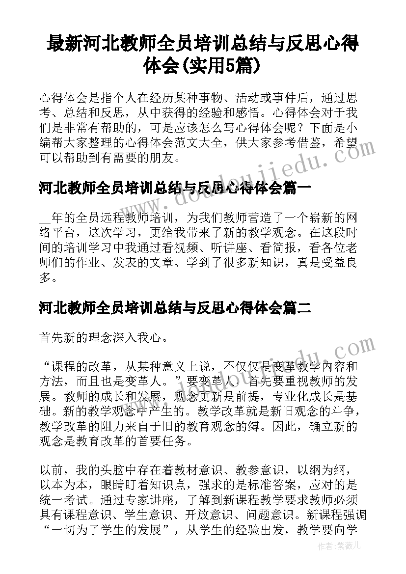 最新河北教师全员培训总结与反思心得体会(实用5篇)